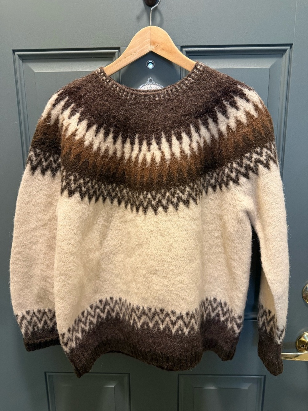 POLO RALPH LAUREN Brown Cream Alpaca Wool Nordic Fair Isle Sweater Vintage L